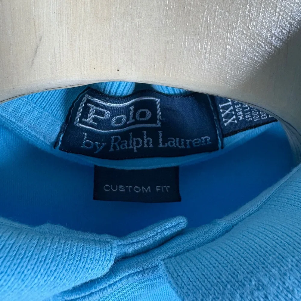 Polo Ralph Lauren Mens XXL Custom Fit Light Blue Purple Pony Polo Shirt - Picture 4 of 5